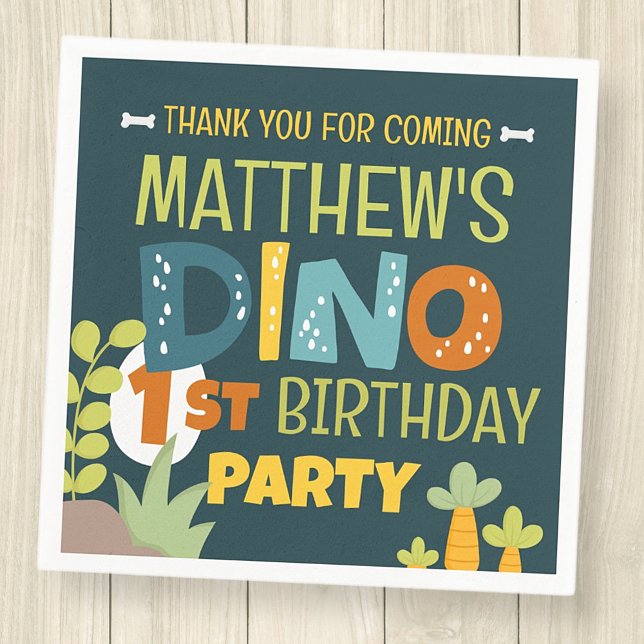Moderne Niedliche Dino Dinosaur Kid's Geburtstag V Serviette (Von Creator hochgeladen)