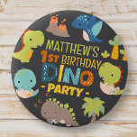 Moderne Niedliche Dino Dinosaur Kid's Geburtstagsp Button<br><div class="desc">Besteht aus lustigen Sans Serif handgeschriebene Typografie; Niedliche T-REX Dinosaurier im Hintergrund. Entworfen von Select Party Supplies,  exklusiv für Zazzle. Abrufbar unter: http://www.zazzle.com/store/selectpartysupplies</div>