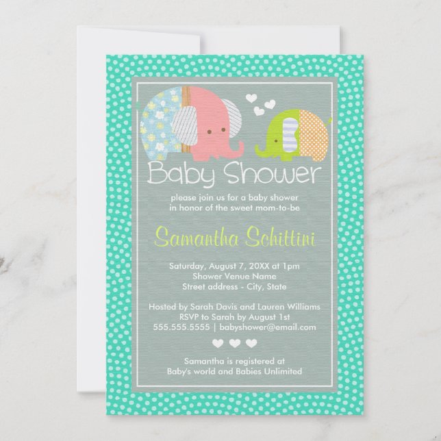 Moderne Niedliche Elefant-Mama und Baby Boy-Dusche Einladung (Vorderseite)