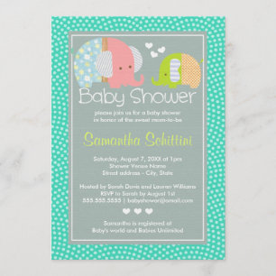 Moderne Niedliche Elefant-Mama und Baby Boy-Dusche Einladung