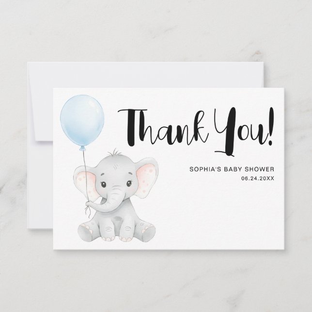 Moderne Niedliche Elephant Baby Dusche Dankeskarte (Vorderseite)