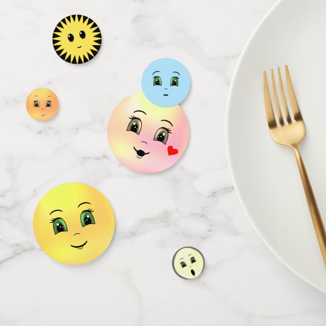 Moderne Niedliche, farbenfrohe Happy Faces Konfetti (Gruppe)
