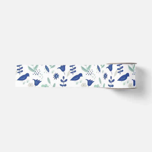 Moderne niedliche Federtulpe & Vogelblau und Minze Ripsband (Vorderseite)
