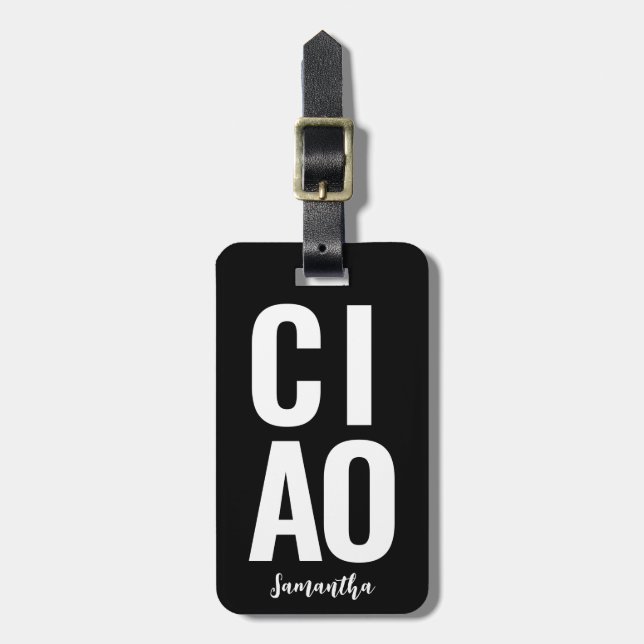 Moderne Niedliche Funny Bold Ciao Schwarz und Weiß Gepäckanhänger (Vorderseite vertikal)