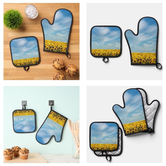 Moderne Niedliche Gelbblütenblumen Blume Ofenhandschuh & Topflappen-Set (Modern Cute Yellow Sunflowers Flowers Oven Mitt & Pot Holder Set
)