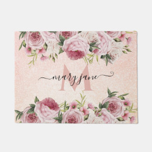 Moderne niedliche Girl Pink Glitzer Rose Gold Blum Fußmatte