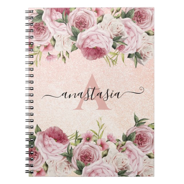 Moderne niedliche Girl Pink Glitzer Rose Gold Blum Notizblock (Vorderseite)