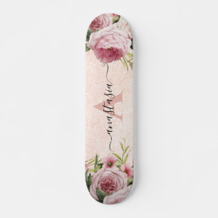 Moderne niedliche Girl Pink Glitzer Rose Gold Blum Skateboard