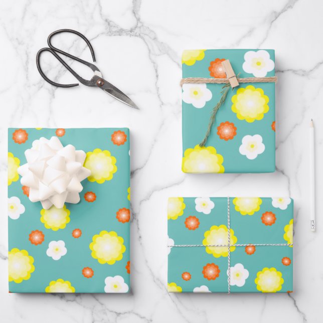 Moderne niedliche Gradienten Daisy Blume Muster mä Geschenkpapier Set (Vorderseite)