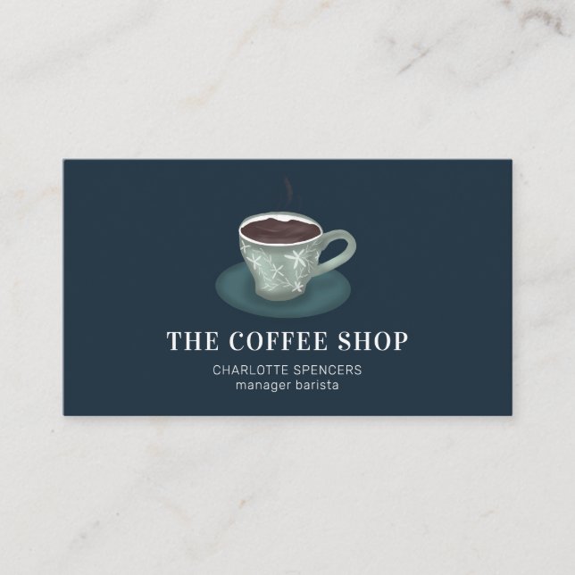 Moderne niedliche grüne Kaffeebau - blaue Illustra Visitenkarte (Vorderseite)
