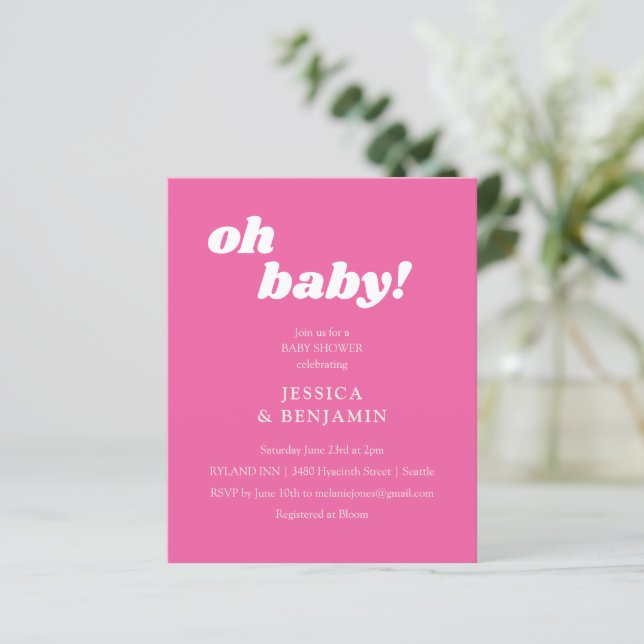 Moderne Niedliche Hot Pink Babydusche lädt ein (Stehend Vorderseite)