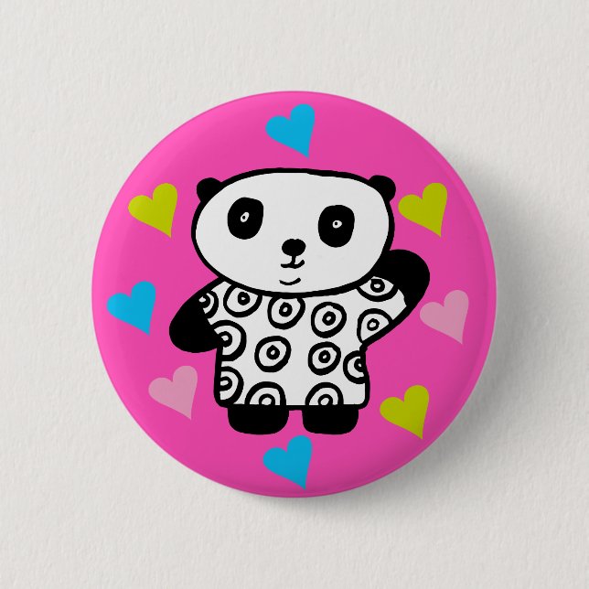 Moderne Niedliche Kawaii Panda Bear Pink Liebe Her Button (Vorderseite)