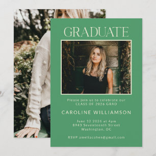 Moderne Niedliche Kelly Green Two Foto Graduation  Einladung