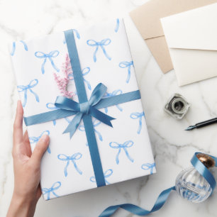 Moderne niedliche Kokette blaue Schleife Weihnacht Geschenkpapier