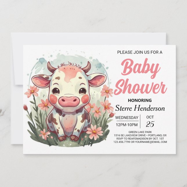 Moderne Niedliche Kuh-Babydusche Einladung (Vorderseite)