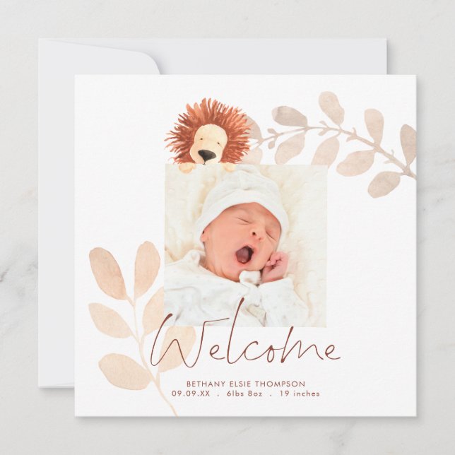 Moderne Niedliche Lion Baby Foto Geburtserklärung (Vorderseite)