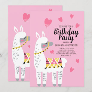 Moderne Niedliche Llama Birthday Einladung