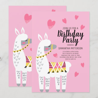 Moderne Niedliche Llama Birthday Einladung
