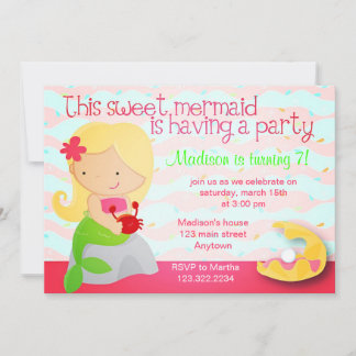 Moderne Niedliche Mermaid Pink Geburtstagsparty Ei Einladung