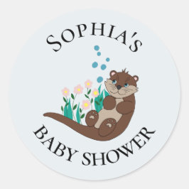 Moderne Niedliche Otter Cartoon Blume Name Baby Du Runder Aufkleber