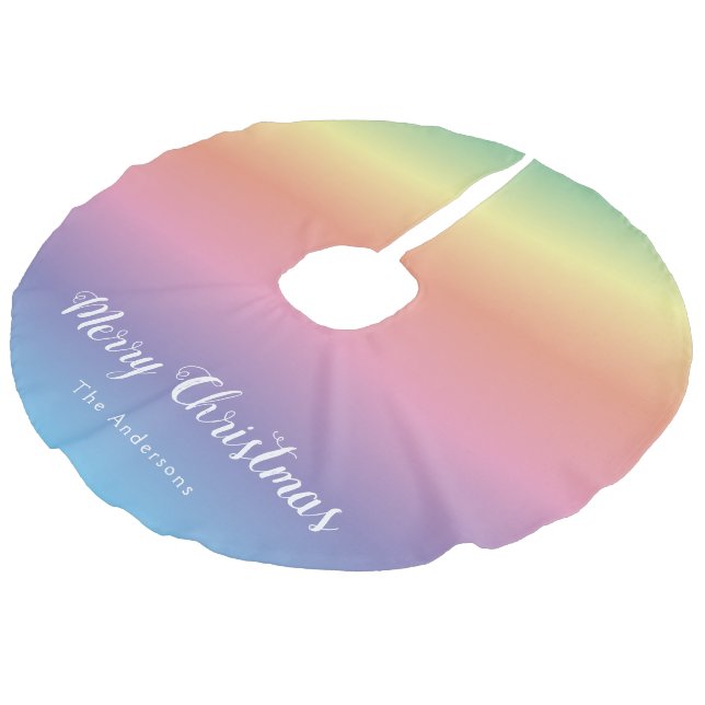 Moderne Niedliche Pastel Rainbow Ombre Leinenimitat Weihnachtsbaumdecke (Schrägansicht)