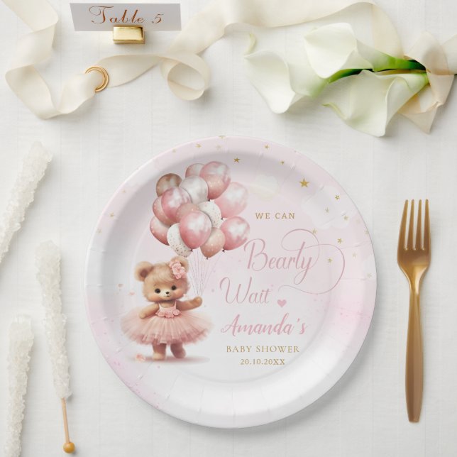Moderne Niedliche Pink Boho Teddy Bear Girl Babydu Pappteller (Hochzeit)