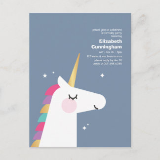 Moderne Niedliche Rainbow Unicorn Geburtstagsparty Einladungspostkarte