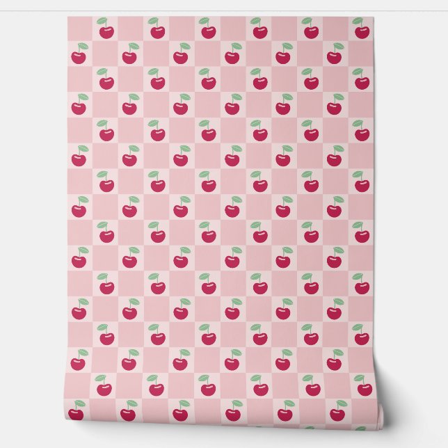 Moderne Niedliche rosa Kirschenkörbe Tapete (Abrollen)