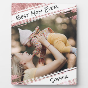 Moderne Niedliche Rose Gold Glitzer Foto Beste Mam Fotoplatte