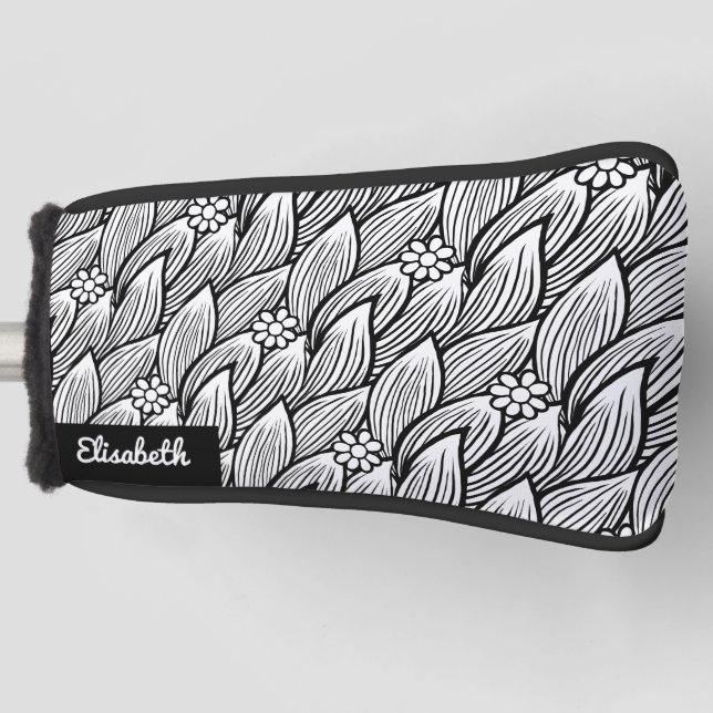 Moderne Niedliche Schwarz-Weiß-Hippie Daisy Golf Headcover (Vorderseite)