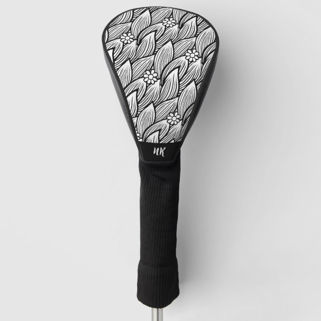 Moderne Niedliche Schwarz-Weiß-Hippie Daisy Golf Headcover (Vorderseite)