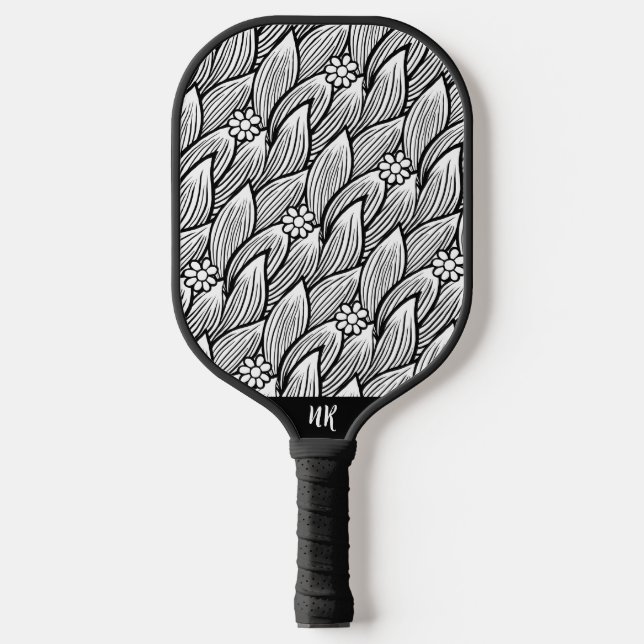 Moderne Niedliche Schwarz-Weiß-Hippie Daisy Pickleball Schläger (Vorderseite)