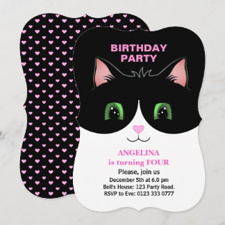 Moderne Niedliche Schwarz-weiße Tuxedo Katze Einla Einladung