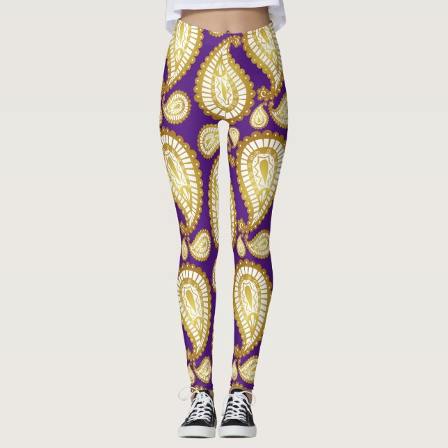 Moderne Niedliche Trendy Elegante Golden Xmas Lila Leggings (Vorderseite)