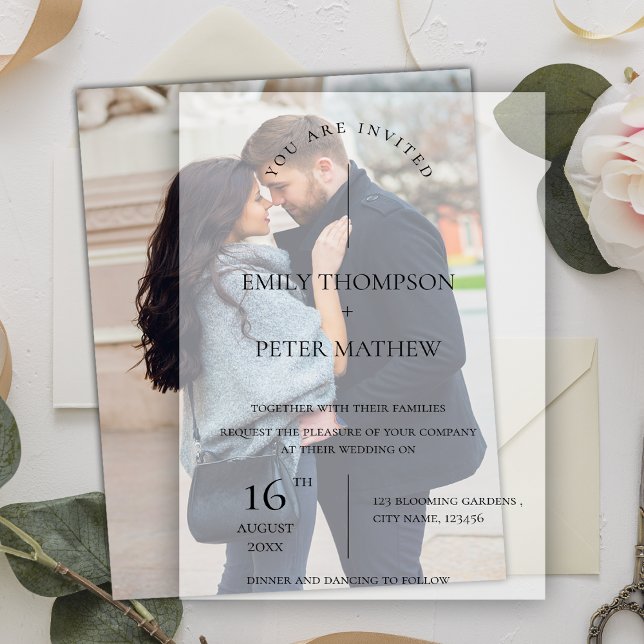 Moderne Niedliche Typografie (Elegant Modern Script Cute Typography Wedding Vellum Invitations)