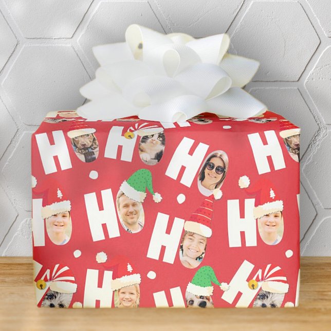 Moderne Niedliche Weihnachtsmannmützen Neun Fotos Geschenkpapier (Von Creator hochgeladen)
