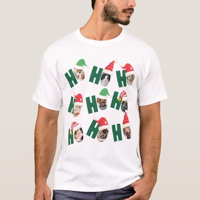 Moderne Niedliche Weihnachtsmannmützen Neun Fotos  T-Shirt (Vorderseite)