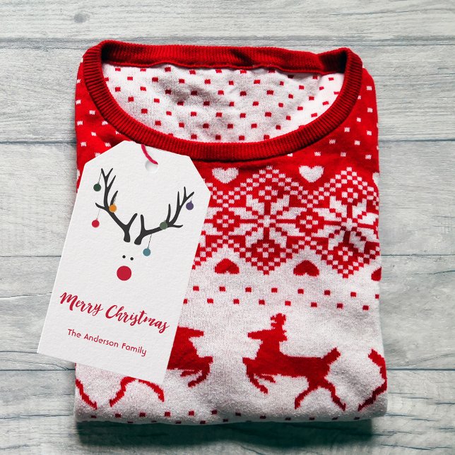 Moderne niedliche Weihnachtsrinder Geschenkanhänger (Von Creator hochgeladen)