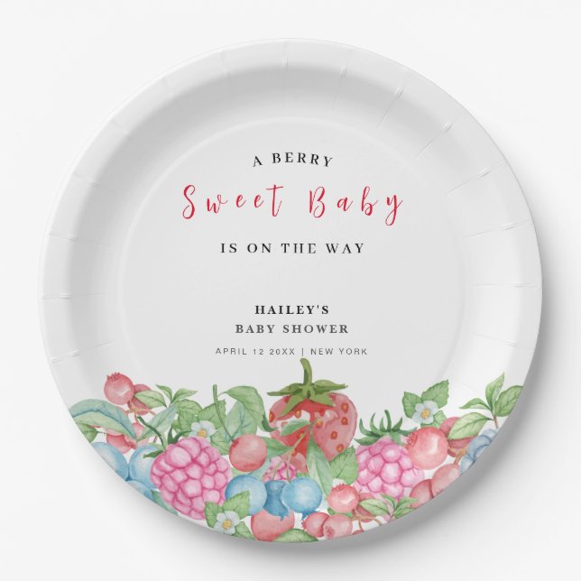 Moderne Niedliche Wild Berry Sweet Baby Dusche Pappteller (Vorderseite)