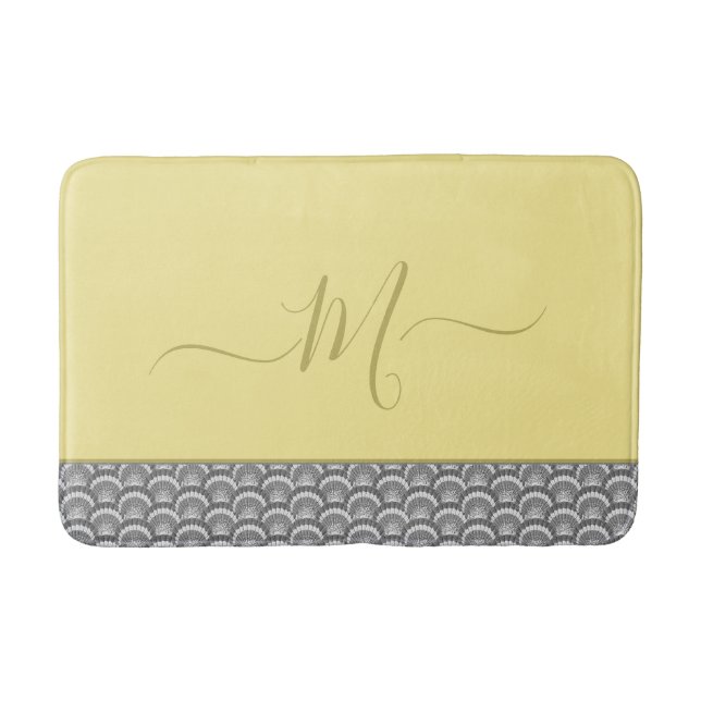 Moderne niggelbe Muschel Grau Seashell Elegante Badematte (Vorderseite)
