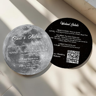 Moderne Night Sky QR Code Vollmond Hochzeit Einladung