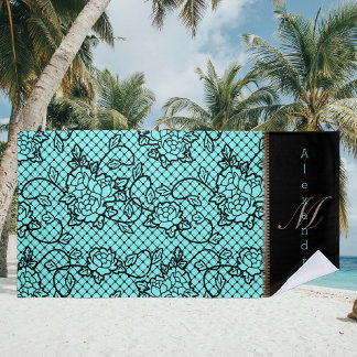 Moderne Noir-Spitzen- und Zipper-Illusion Strandtuch