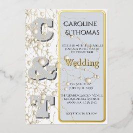 Moderne Nonkonformistin Pearl Gold Script Wedding Folieneinladung