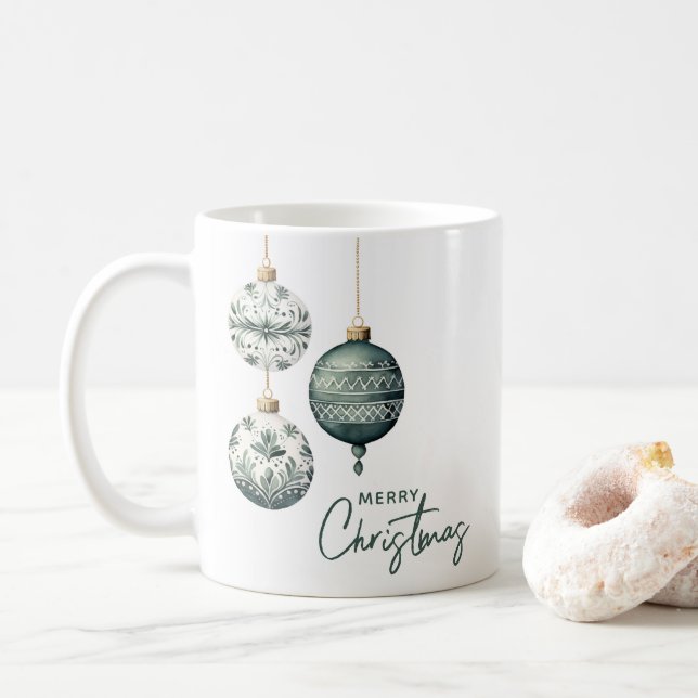 Moderne nordische Ornamente Frohe Weihnachten Kaffeetasse (Mit Donut)