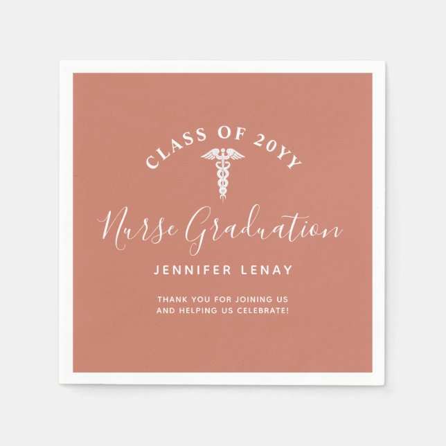 Moderne Nursing Grad Terracotta Personalisiert Serviette (Vorderseite)