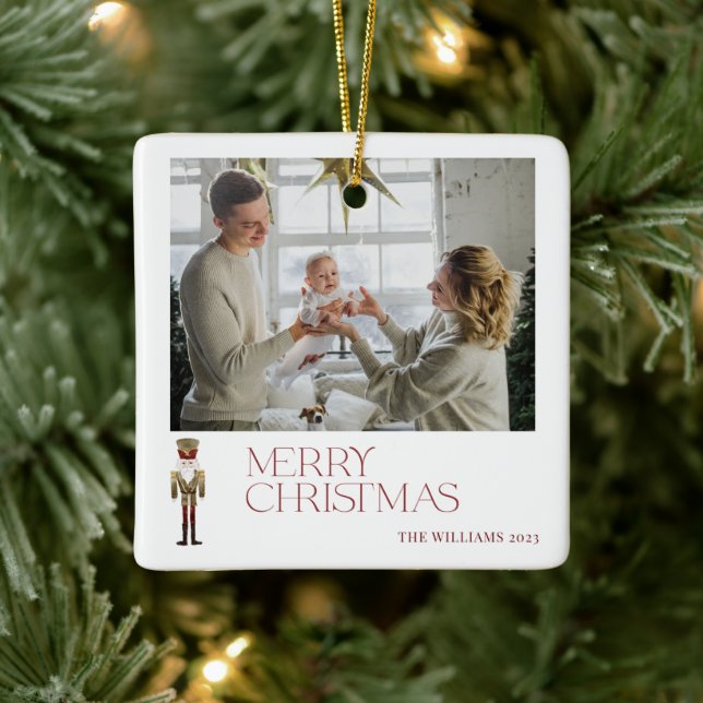 Moderne Nutcracker Frohe Weihnachten 2 Foto Famili Keramikornament (Baum)