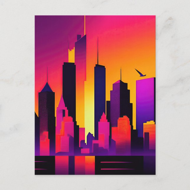 Moderne NYC Skyline Graphic Postkarte (Vorderseite)