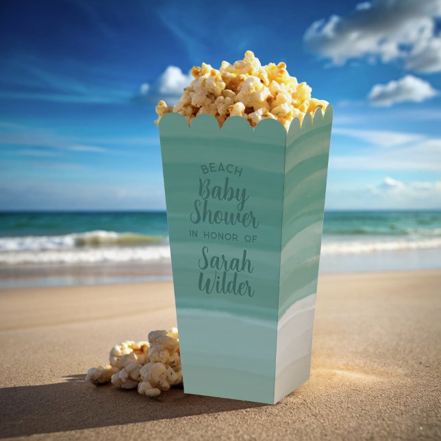 Moderne Ocean Beach Baby Dusche Gefälligkeitsboxen Geschenkschachtel (Beach baby shower? Just add your name to these popcorn favor boxes)