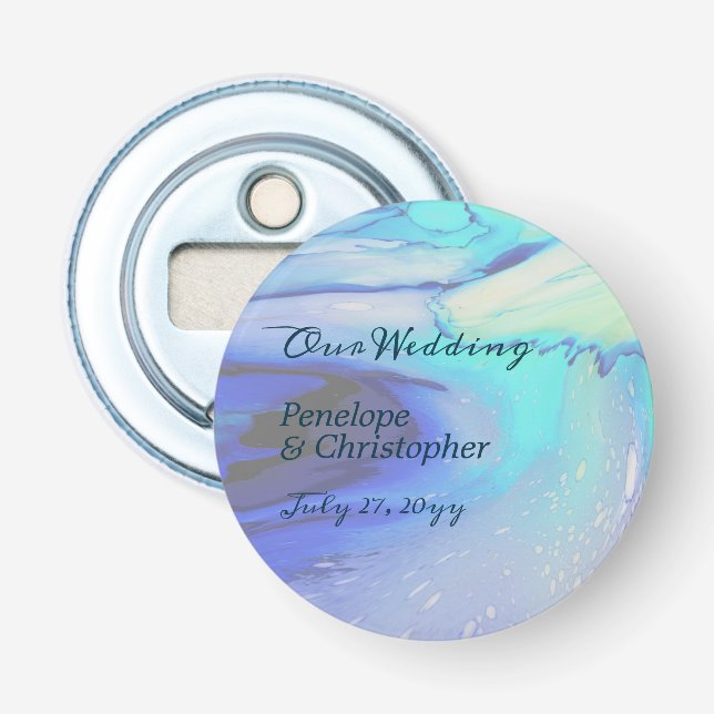 Moderne Ocean Water Blue Abstrakt Beach Hochzeit Flaschenöffner (Vorderseite)