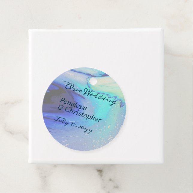 Moderne Ocean Water Blue Abstrakt Beach Hochzeit Geschenkanhänger (Beispiel)